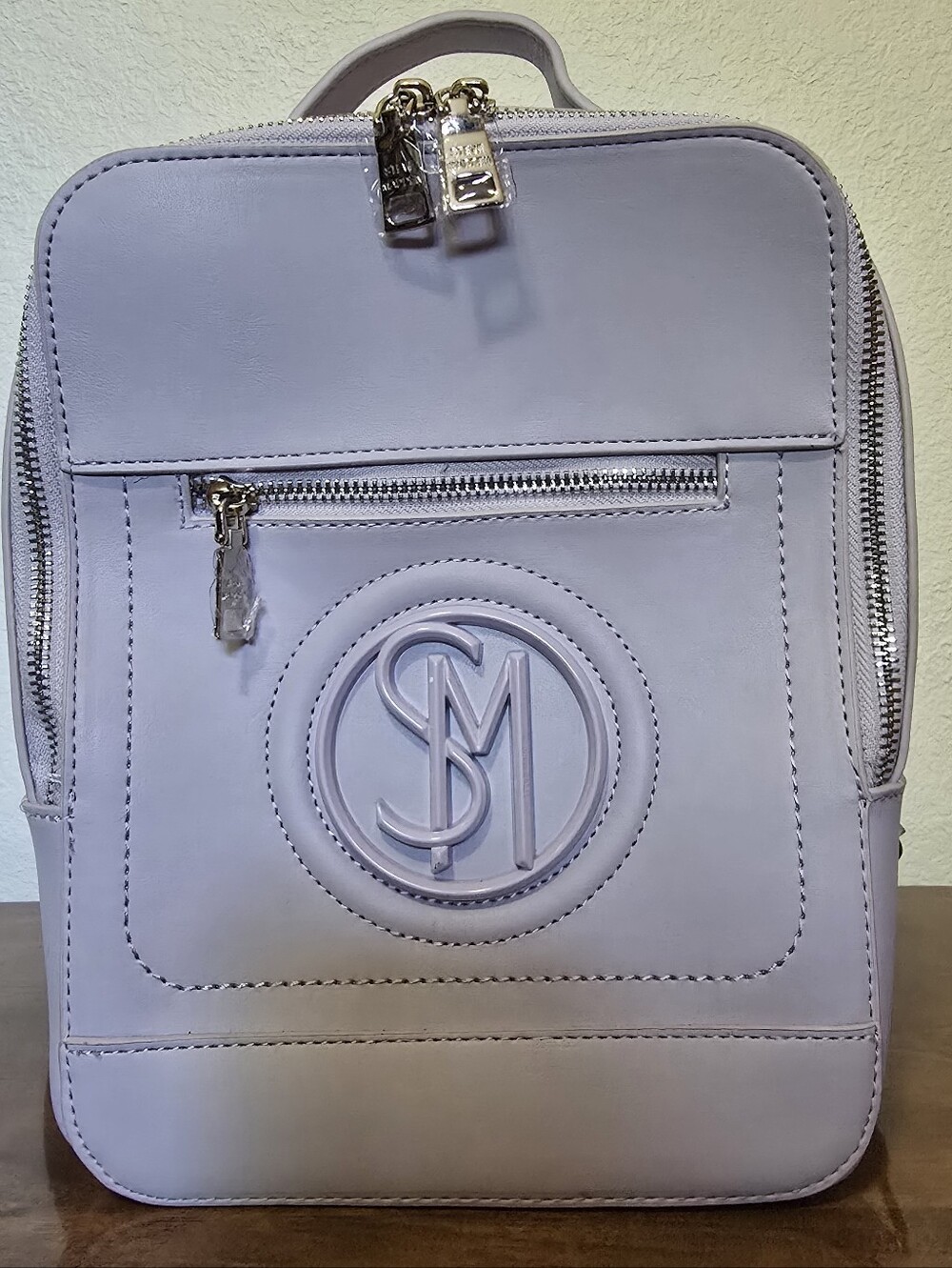 Steve Madden Lavender Faux Leather Backpack with Embossed SM Logo